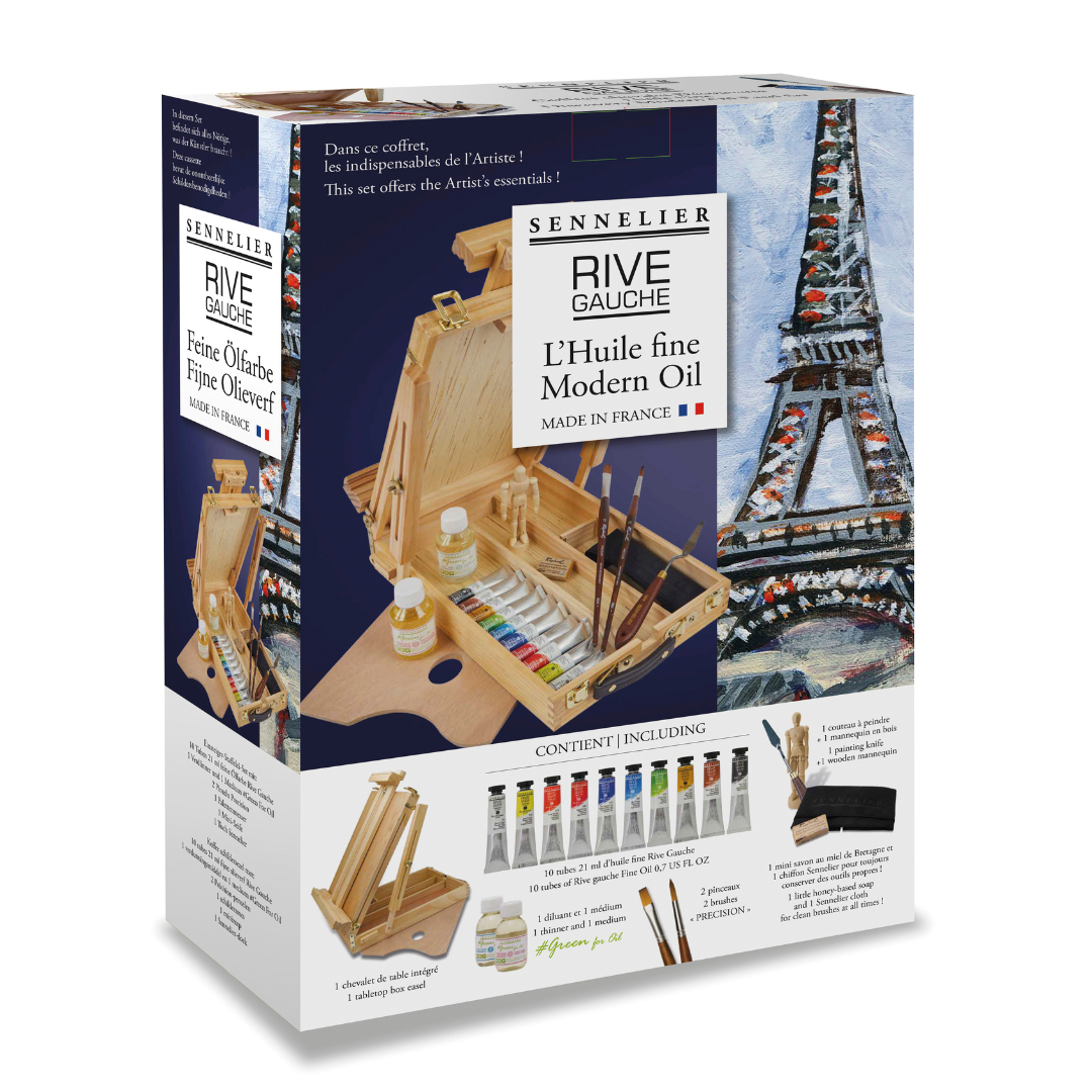 Fine oil wooden box "Rive Gauche" 10x21ml + accessories (2 synthetic brushes)