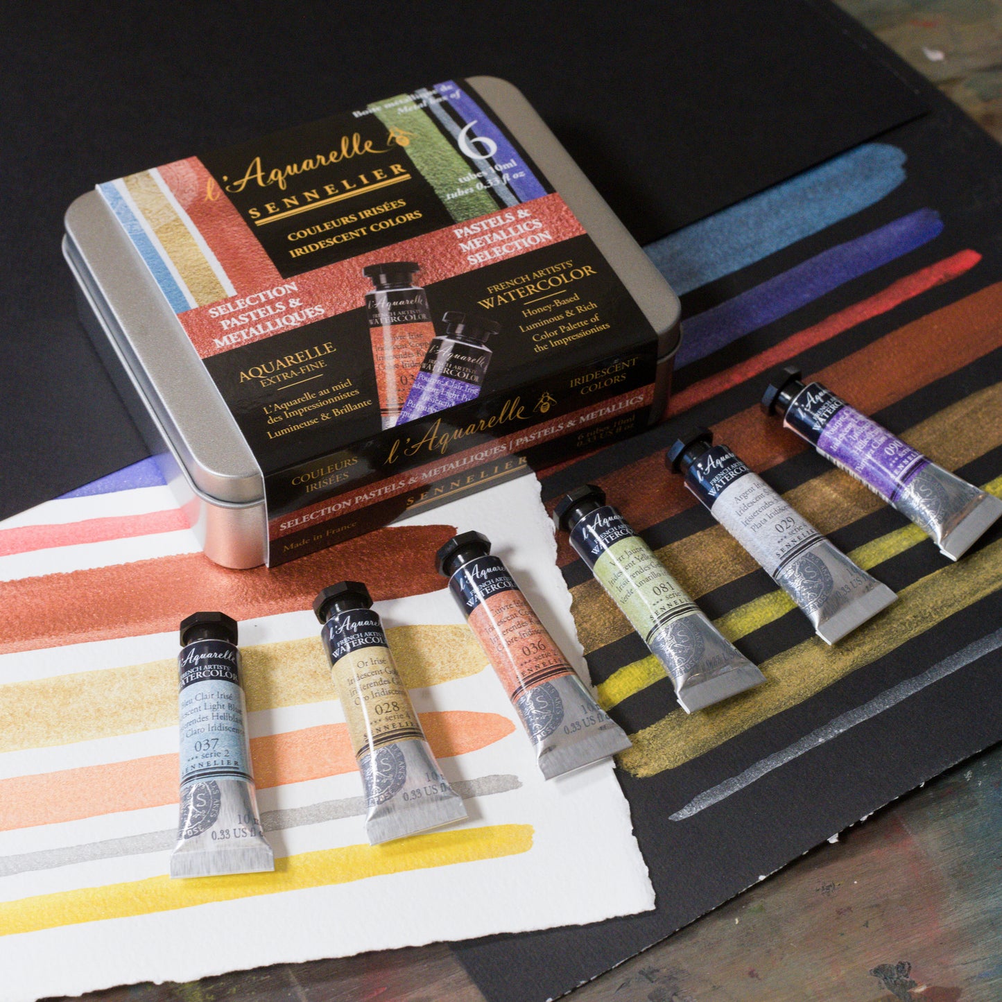 Iridescent Vatnslitir Sett "Pastels and Metallics" - L'Aquarelle Sennelier - 6 túpur á 10 ml