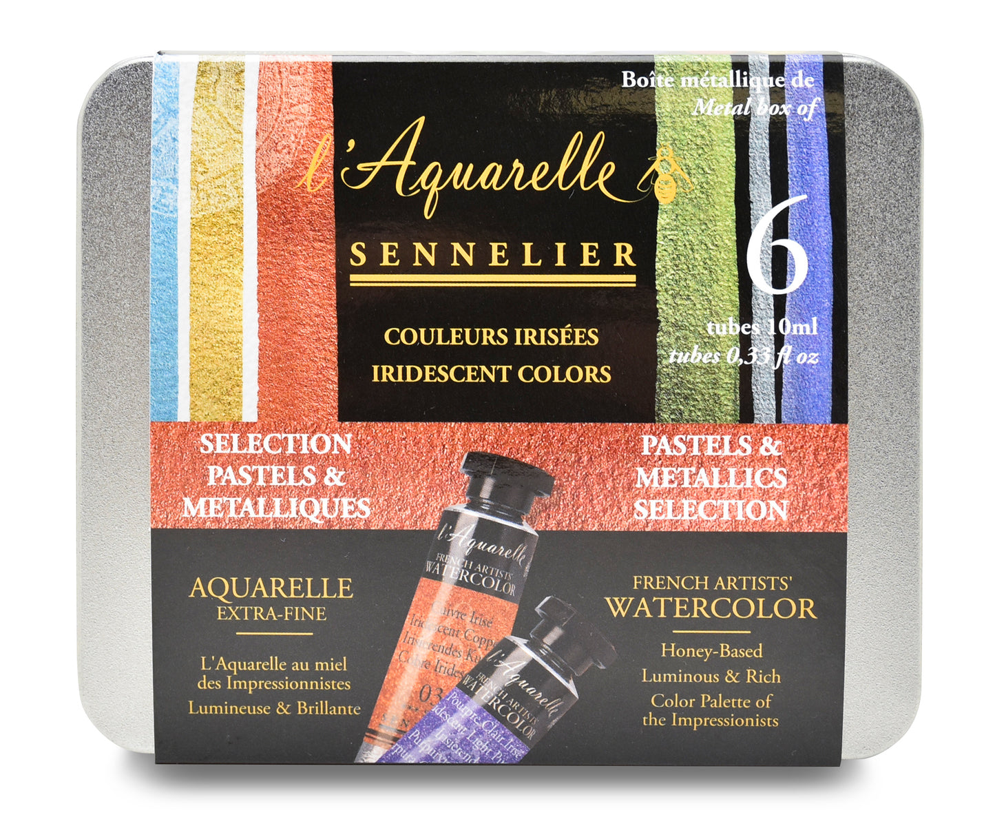 Iridescent Vatnslitir Sett "Pastels and Metallics" - L'Aquarelle Sennelier - 6 túpur á 10 ml