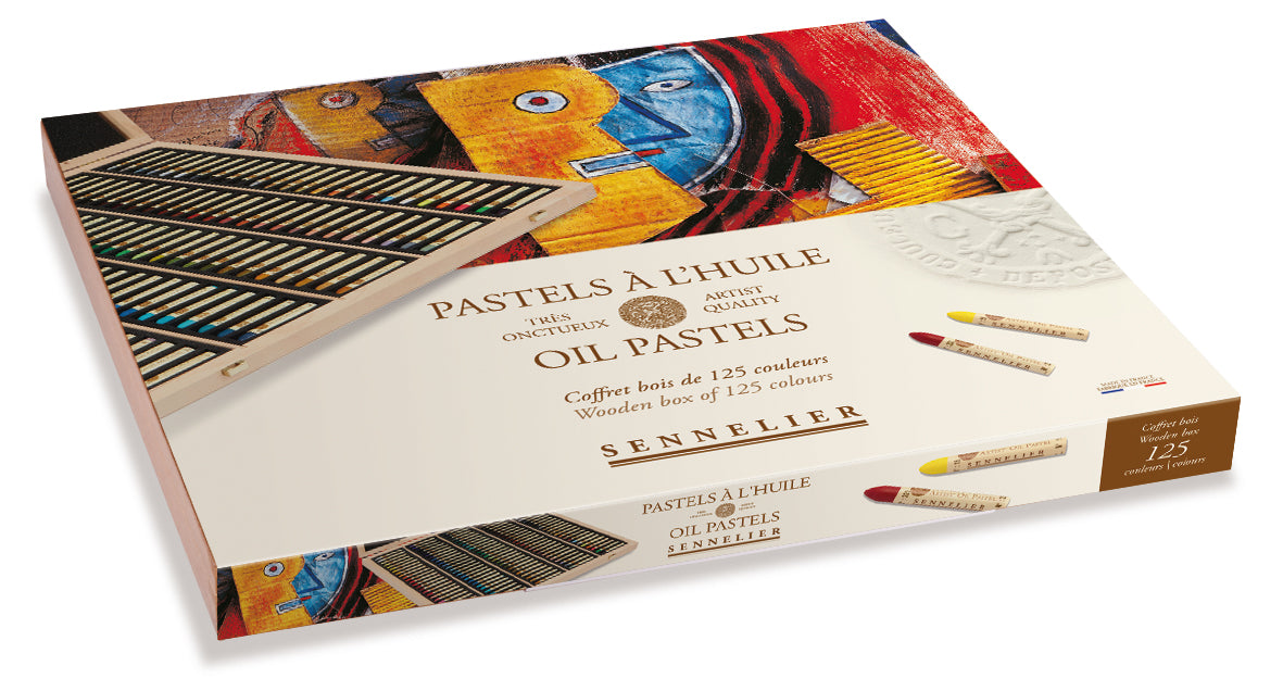 Lúxus olíupastel sett í trékassa - allir litir - 125 Stk.