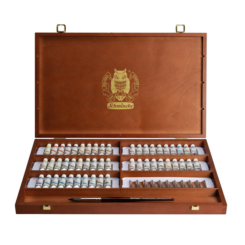 Lúxus Horadam Supergranulating vatnslitasett í trékassa - 50 x 5 ml + pensill + palletta