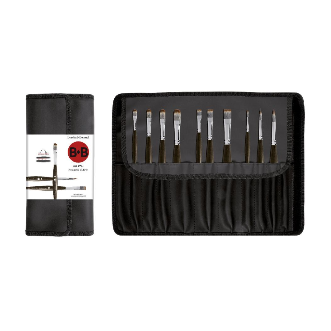 Vatnslita pensla sett í veska - gervihár - MONGOOSE BRUSHES