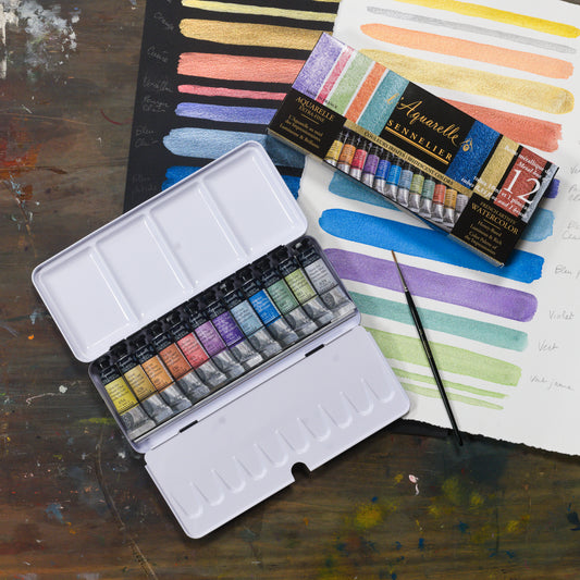 Iridescent Vatnslitir Sett - L'Aquarelle Sennelier - 12 túpur á 10 ml