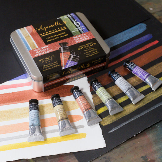 Iridescent Vatnslitir Sett "Pastels and Metallics" - L'Aquarelle Sennelier - 6 túpur á 10 ml