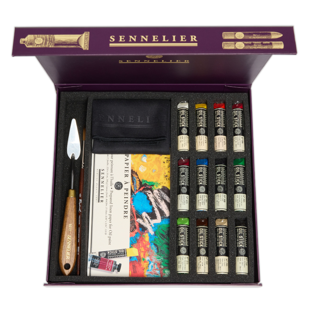 Lúxus Oil Stick Sett í pappkassa - 12x12 ml + blokk + pensill + hnífur + klútur