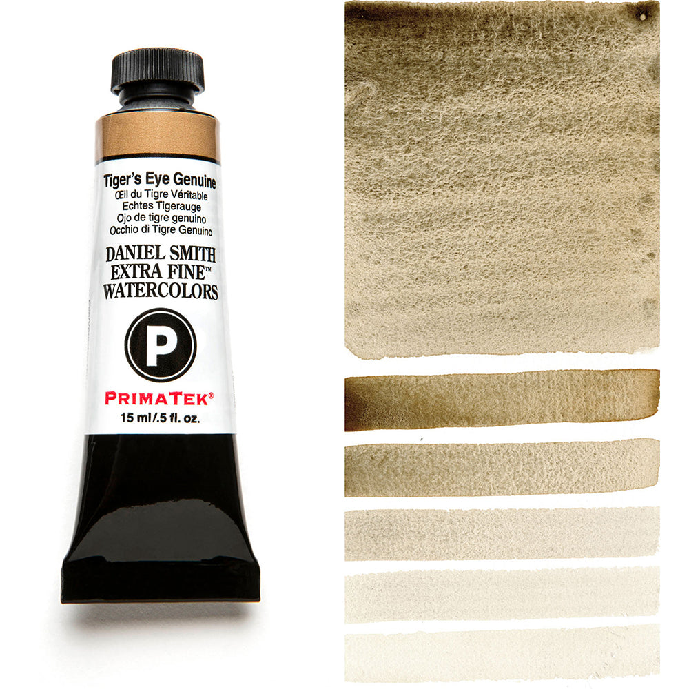 DANIEL SMITH PrimaTek Tiger's Eye Genuine 15 ml — tube and swatch