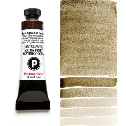 DANIEL SMITH PrimaTek Burnt Tiger's Eye Genuine 15 ml — tube and swatch