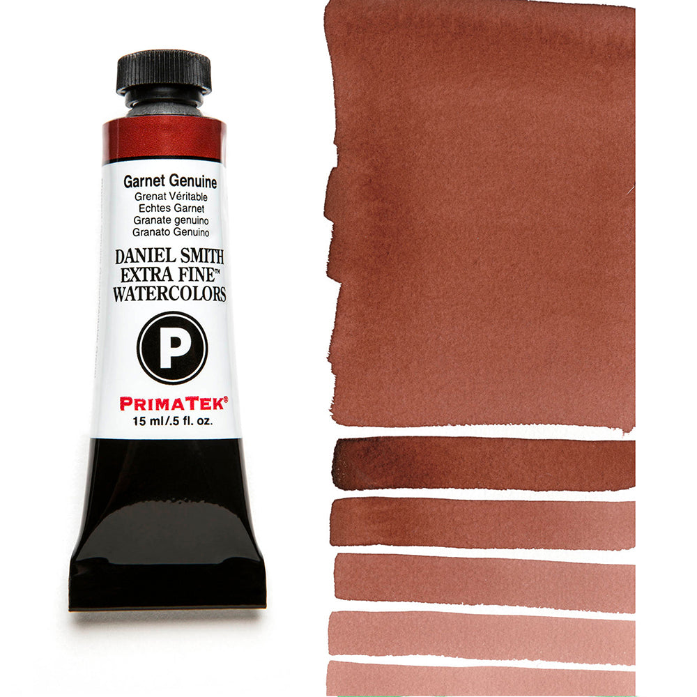DANIEL SMITH PrimaTek Garnet Genuine 15 ml — tube and swatch