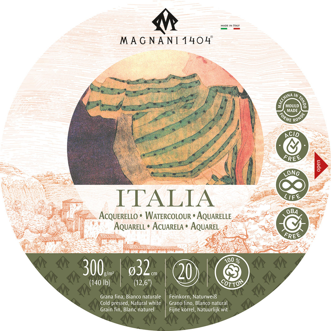 Vatnslitablokk -  ITALIA - 300 g/m² - ⌀ 32 cm - Cold Press - 20 blaðsíður