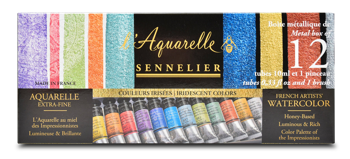 Iridescent Vatnslitir Sett - L'Aquarelle Sennelier - 12 túpur á 10 ml