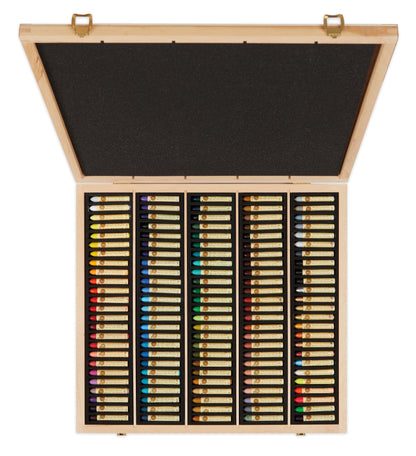 Lúxus olíupastel sett í trékassa - allir litir - 125 Stk.