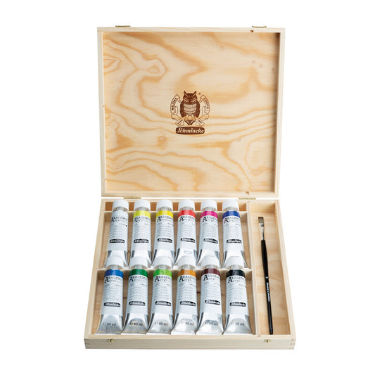 Akademie® Akrýl lita sett í trékassa - 12x60 ml + pensill