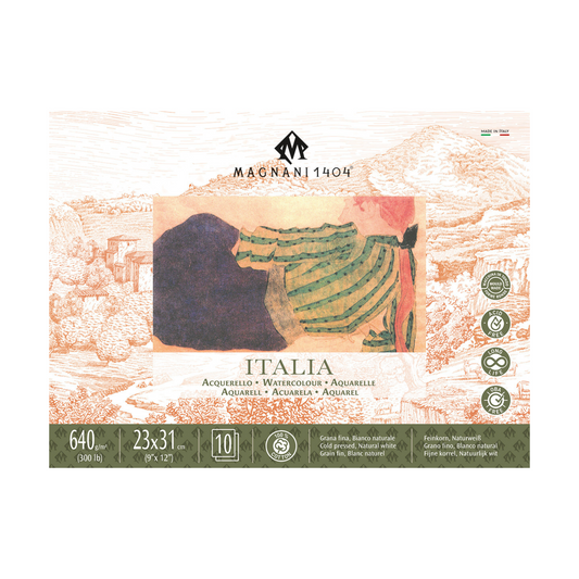 Vatnslitablokk -  ITALIA - 640 g/m² - 23x31 cm - Cold Press - 10 blaðsíður