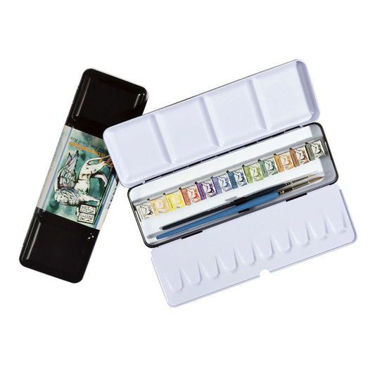 Vatnslitasett Extra fine - 12 half kubbar + 2 pensla