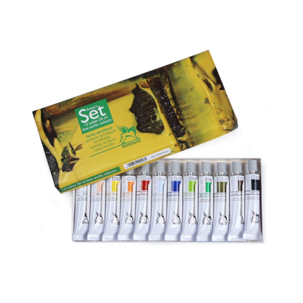 Akrýl litasett - 12 túpur af 20 ml